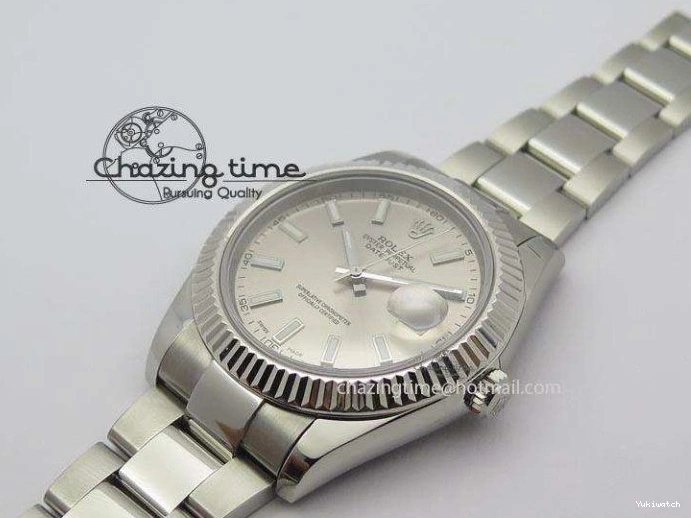 Gray SS Dial A3136 Sliver On Sticks 41mm SS Bracelet Markers Datejust II 116334 1225